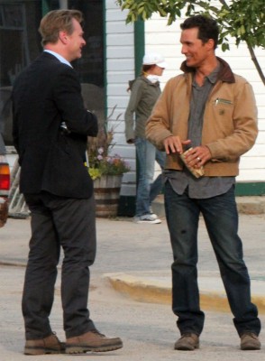 Director Christopher Nolan talks to star Matthew McConaughey during a break in the filming of ‘Interstellar' on Wednesday in Fort Macleod.