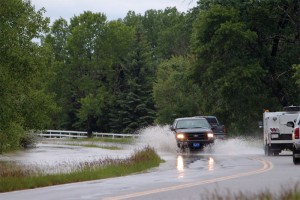 Flood water was crossing Highway 811 earlier Wednesday evening before the road was closed.