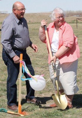 Janice VanMaanen, who was Providence Christian school's first Kindergarten teacher, and her husband John had the honour of being the first to turn the sod for the expansion.