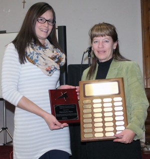 Alana Oudshoorn from Fairwind Farms accepted the Agricultural Business Award from Sharon Lecocq. 