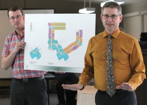 Daren Blair and George Berry of Berry Architecture and Associates presented drawings of the new $9-million seniors' lodge in Fort Macleod during an open house. 