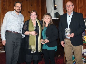 Deputy Mayor Brent Feyter and economic development manager Virginia Wishart presented awards to Jodi Litle of Perfect Touch Massage and Theo Vanee of Westco Construction for 25 years in business.