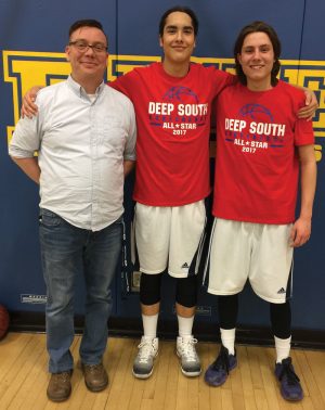 Coach Chris Baxter, Walker English and Darian Atwood represented F.P. Walshe Flyers in the Deep South Conference all-star game Thursday in Lethbridge.