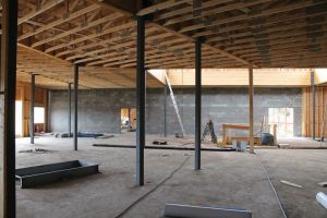 The interior of the lodge's dining room is taking shape.