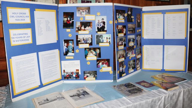 A display of history and the names of former members of the Holy Cross Catholic Women’s League.